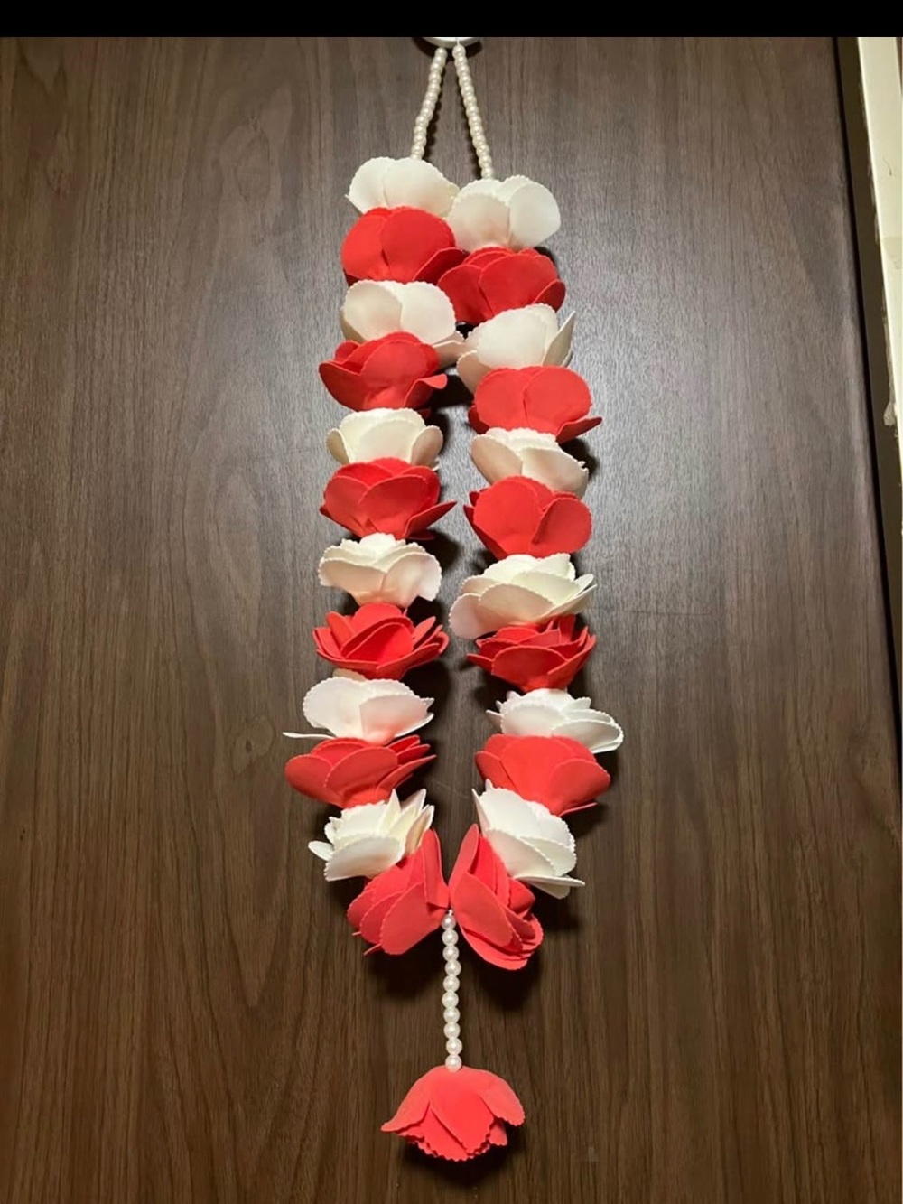 Red and White Floral Lei Necklace - Women Accessories